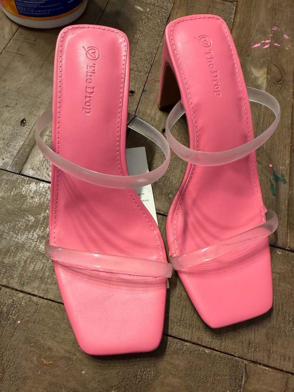 The Drop Avery Pink Clear Square Toe Heeled Sandals Size 9